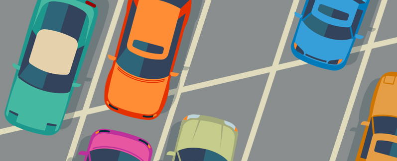 Cars in a parking lot.