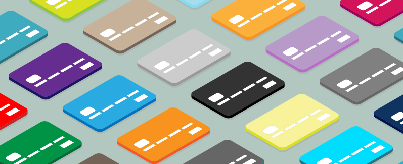 Many credit cards in a grid.