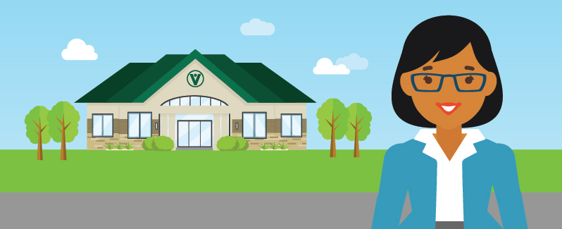 A loan officer outside a branch.