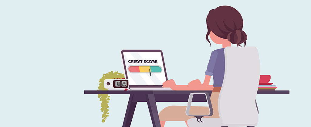 A woman checking her credit score online.