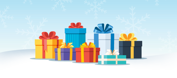 Illustration of gifts sitting in the snow.
