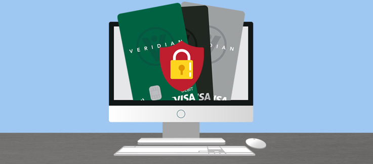 Illustration of Veridian credit and debit cards.