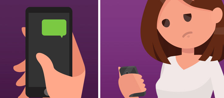 Illustration of a phone and a concerned user.