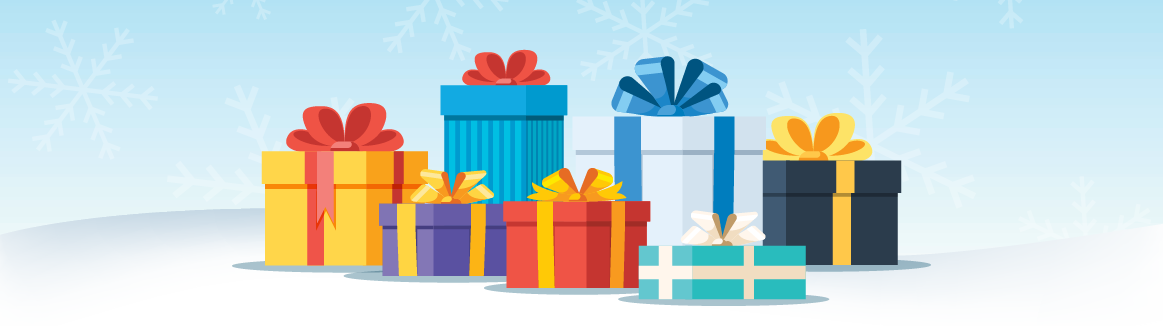 Illustration of gifts sitting in the snow.