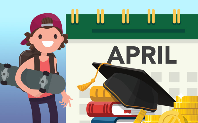 Illustration of kids with money and a calendar in the background. 