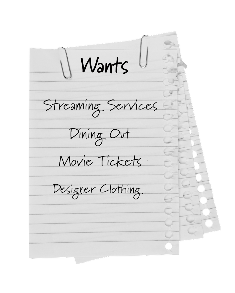 Notepad with a list of wants. 