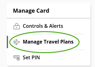 menu option showing Manage Travel Plans